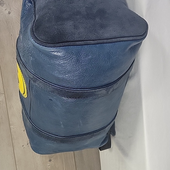 MU Sports Navy Leather Happy Face Small Duffle Shoulder Bag - Picture 7 of 12